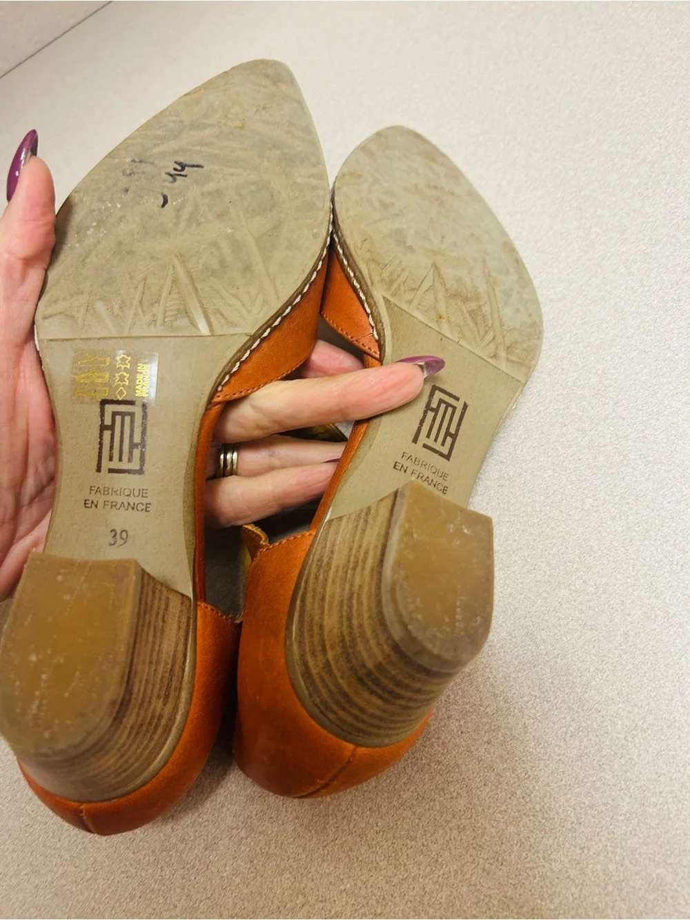 Sundance Orange Pointed D'Orsay Low Heel Mary Jane Flats